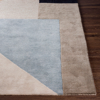 Glasgow Rug by Surya in gray, light gray, denim, black, light beige, camel. Made from 60% viscose, 40% wool in a modern style.
