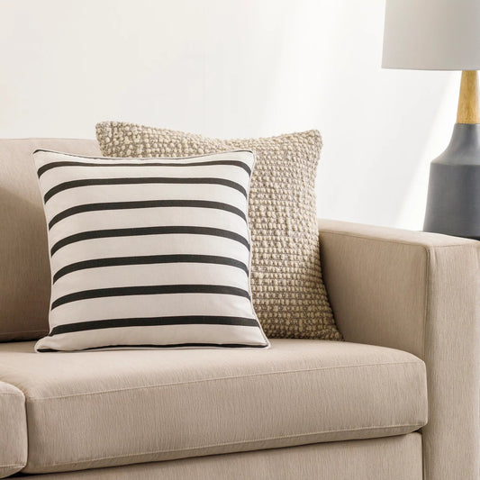 Glyph Pillow - 14696 by Surya in cream, white, black. Made from 100% cotton in a modern style.