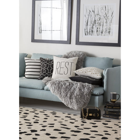 Glyph Rest Pillow by Surya in black, white. Made from 100% cotton in a modern style.