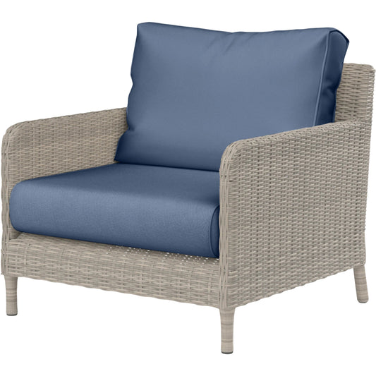 Manhattan Outdoor Club Chair by Sunset West in grays. Made from resin wicker in a modern style.