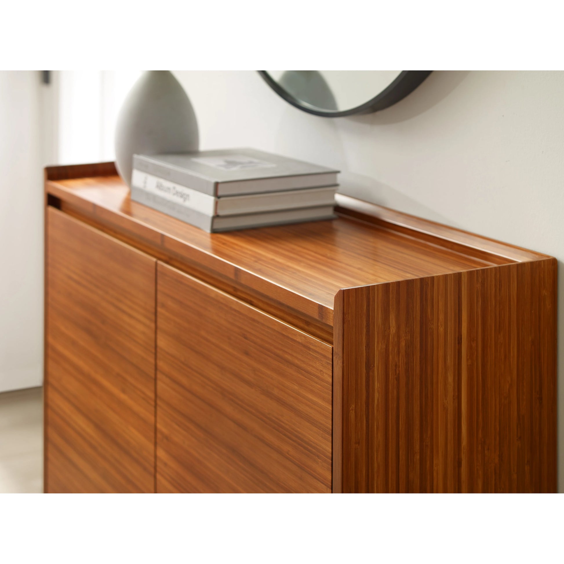 Mira Console by Greenington in amber. Made from solid moso bamboo in a modern style.