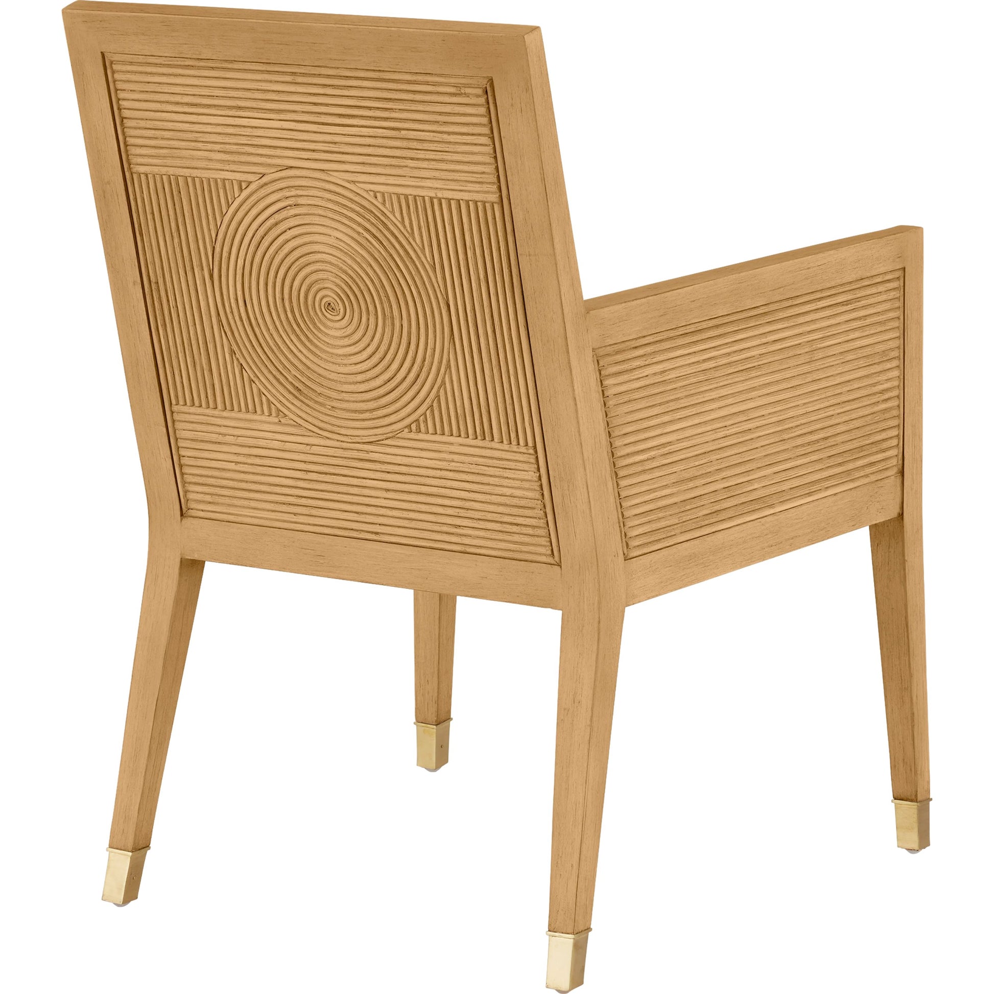 Santos Armchair by Currey and Company. Made from mahogany, rattan, brass in a modern style.