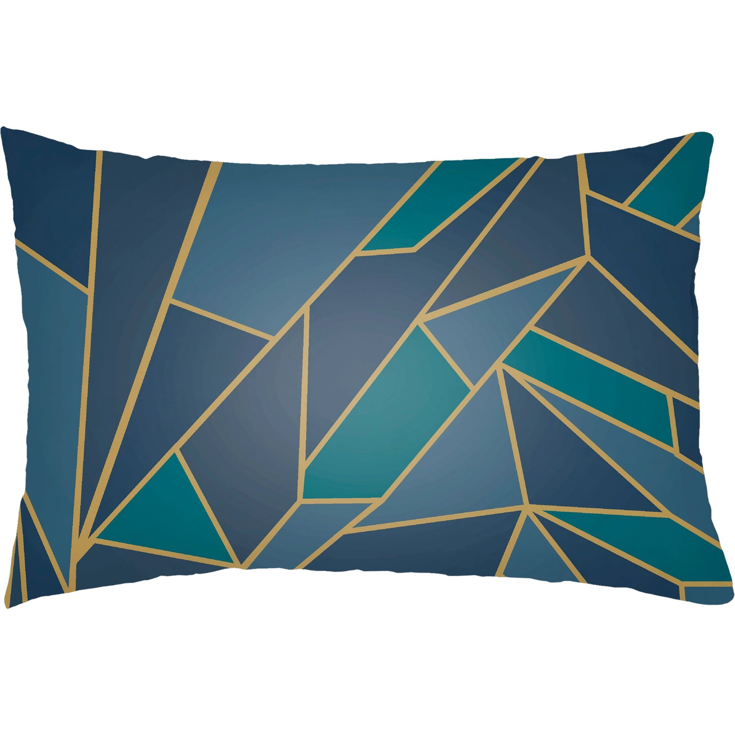 001 SI-2045057 | Primary Silo | Geometric Shatter Pillow - 13616 by Livabliss in dark blue, metallic gold, blue, navy, teal. Made from front: 100% polyester, back: 100% polyester, fill: polyester, polyfill in a modern style.