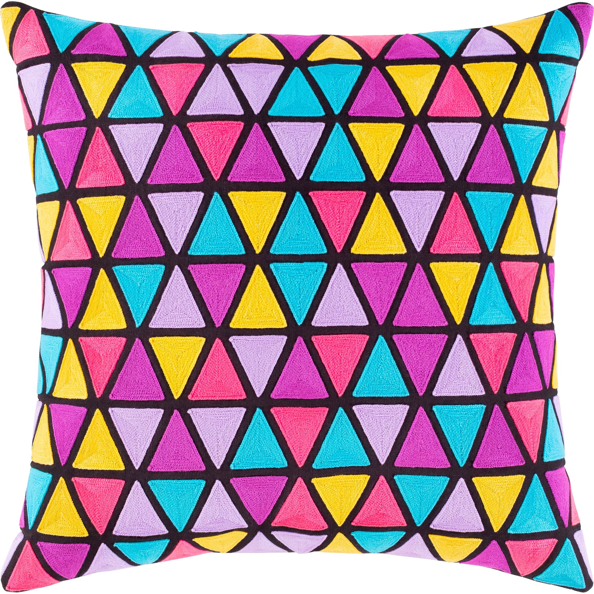 Geometry Pillow - 15980 by Surya in black, aqua, lilac, pink, magenta, saffron. Made from 100% cotton in a eclectic & global style.