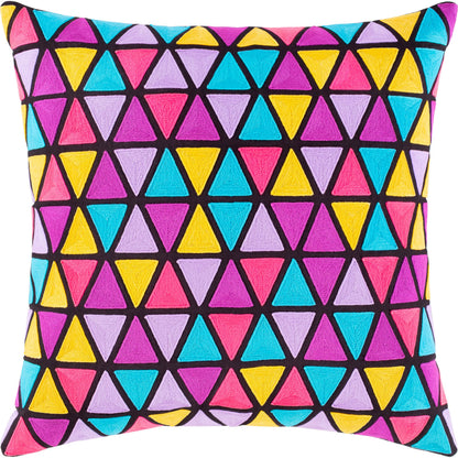 Geometry Pillow - 15980 by Surya in black, aqua, lilac, pink, magenta, saffron. Made from 100% cotton in a eclectic & global style.