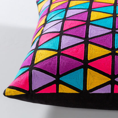 Geometry Pillow - 15980 by Surya in black, aqua, lilac, pink, magenta, saffron. Made from 100% cotton in a eclectic & global style.