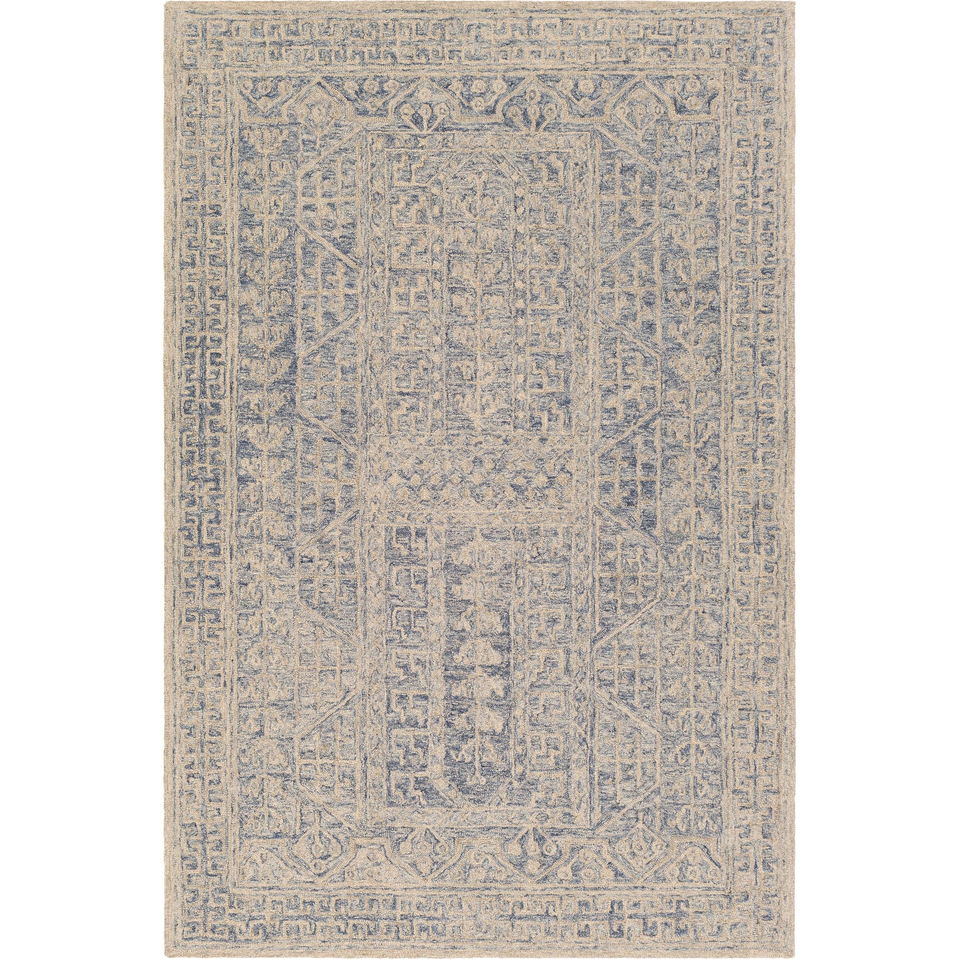 Granada Rug - 24532 by Livabliss in navy, light blue, ivory. Made from 100% wool in a unique style.