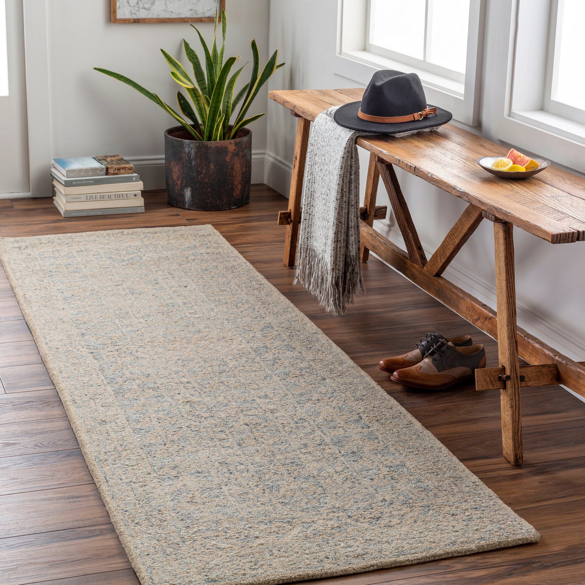 Granada Rug - 24532 by Livabliss in navy, light blue, ivory. Made from 100% wool in a unique style.