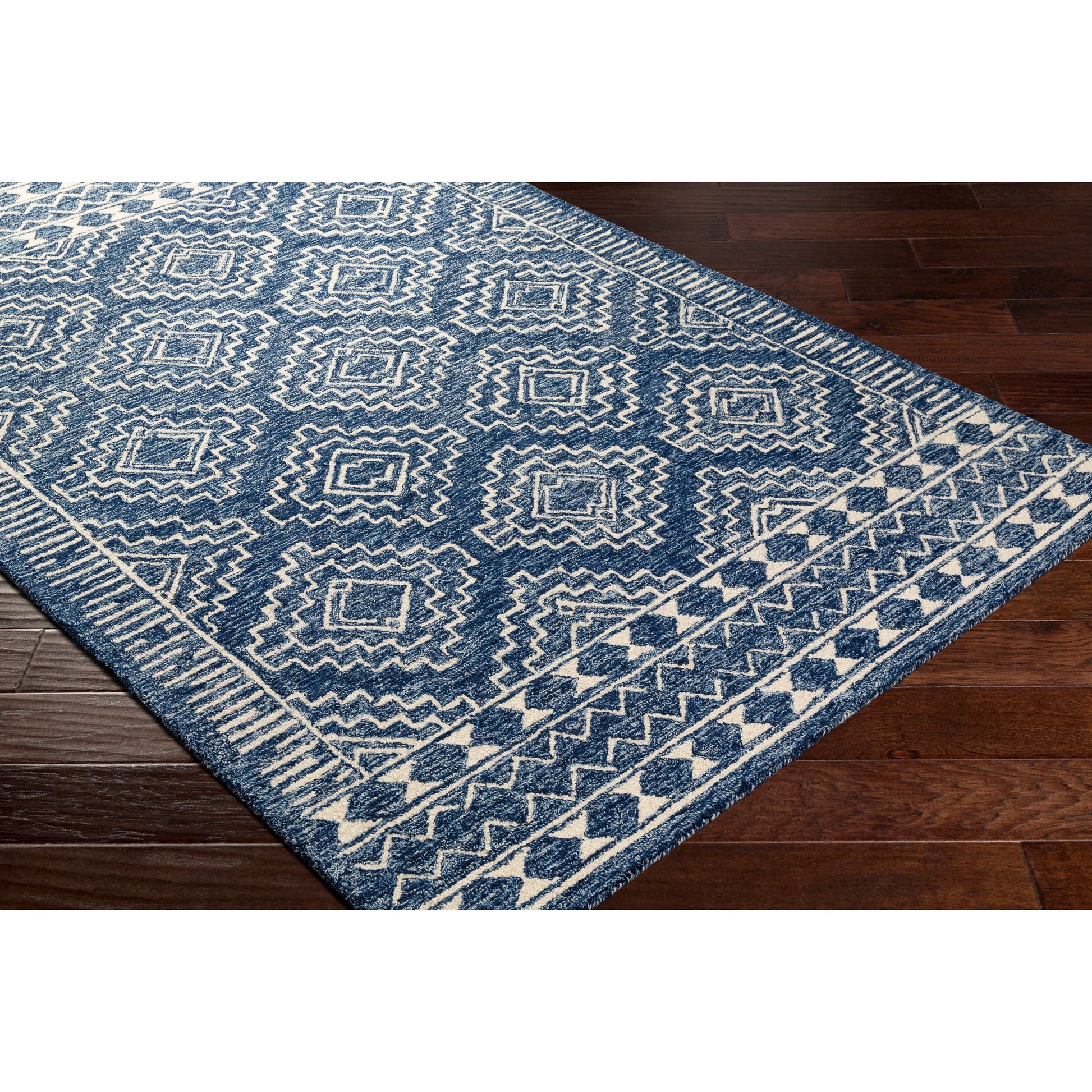 Granada Rug - 24536 by Livabliss in navy, light blue, beige. Made from 100% wool in a unique style.