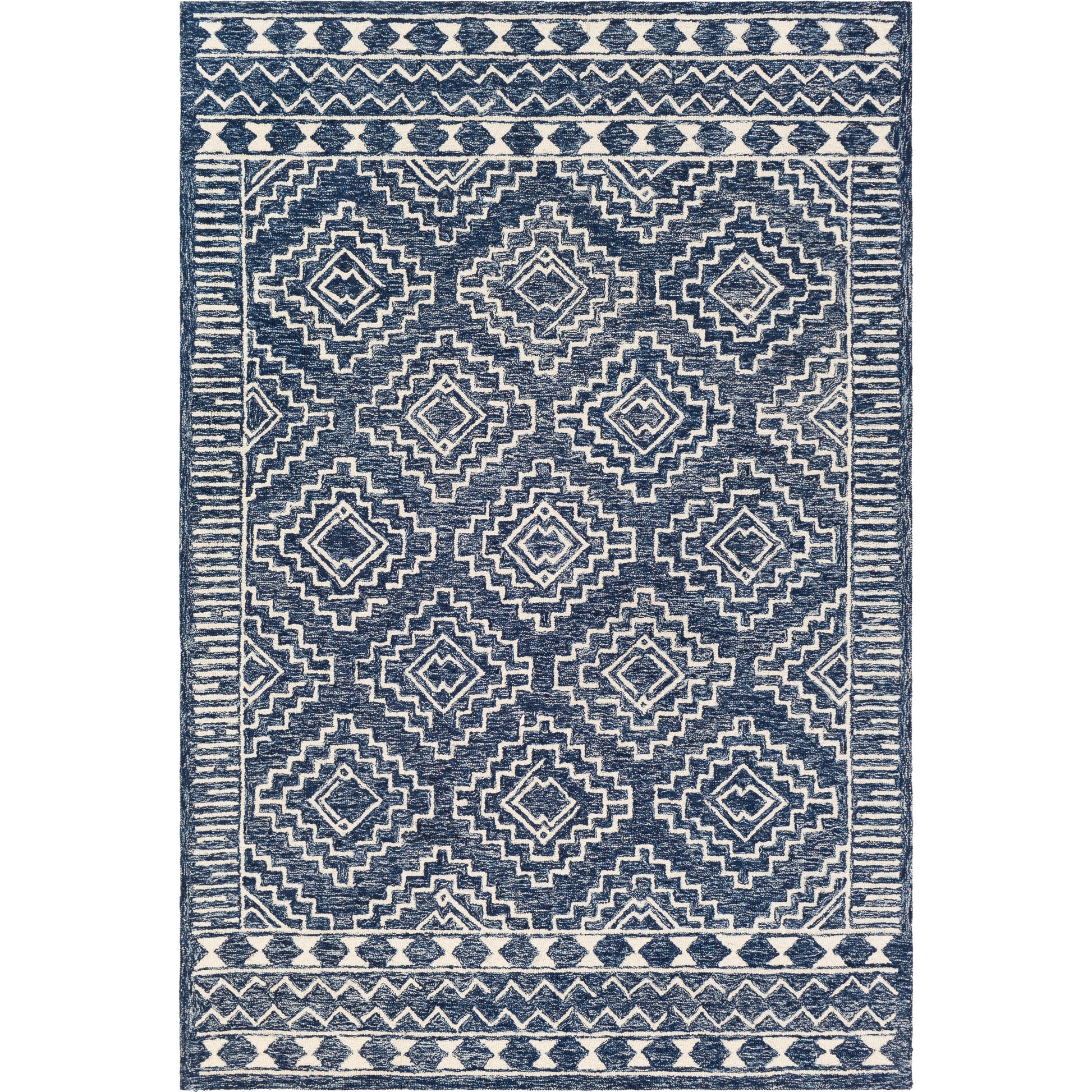 Granada Rug - 24536 by Livabliss in navy, light blue, beige. Made from 100% wool in a unique style.