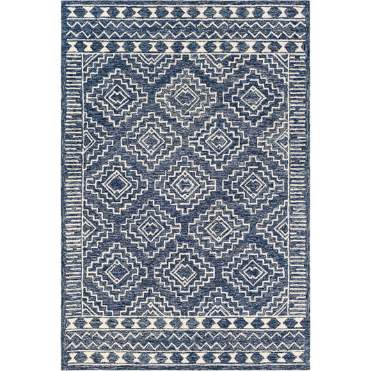 Granada Rug - 24536 by Livabliss in dark blue, denim, ivory. Made from 100% wool in a unique style.