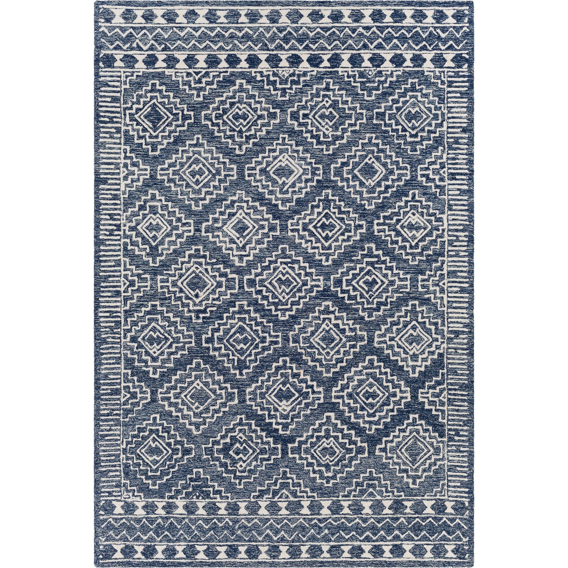 Granada Rug - 24536 by Livabliss in navy, light blue, beige. Made from 100% wool in a unique style.