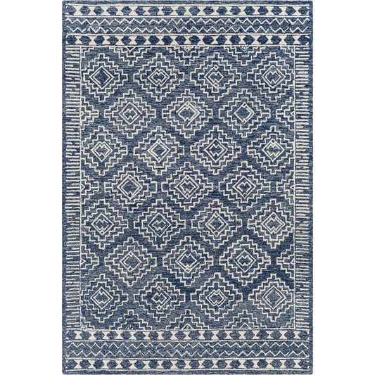 Granada Rug - 24536 by Livabliss in dark blue, denim, ivory. Made from 100% wool in a unique style.