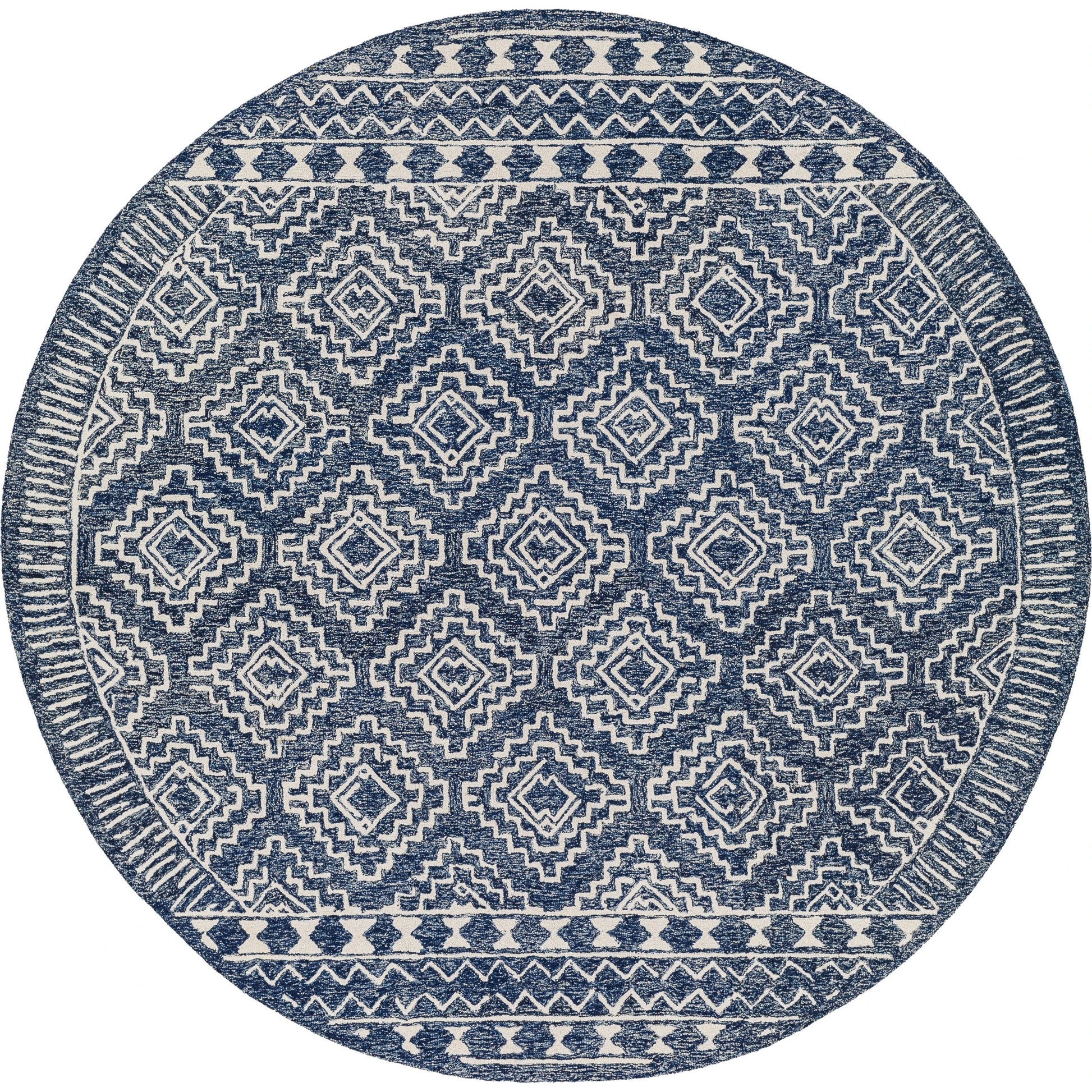 Granada Rug - 24536 by Livabliss in navy, light blue, beige. Made from 100% wool in a unique style.