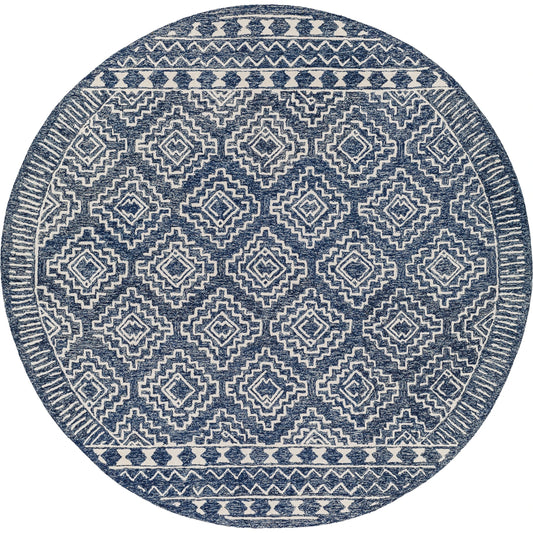 Granada Rug - 24536 by Livabliss in dark blue, denim, ivory. Made from 100% wool in a unique style.