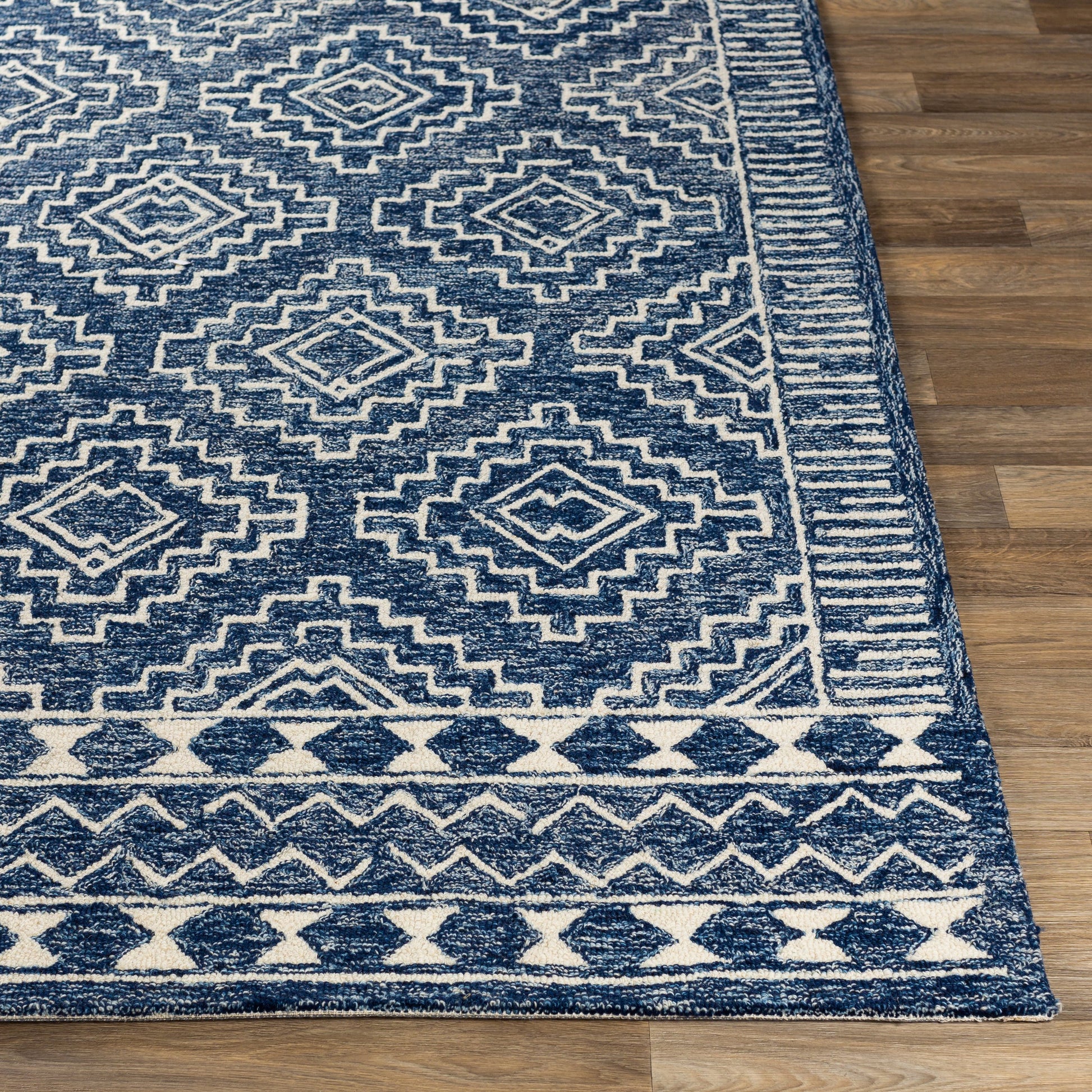 Granada Rug - 24536 by Livabliss in navy, light blue, beige. Made from 100% wool in a unique style.