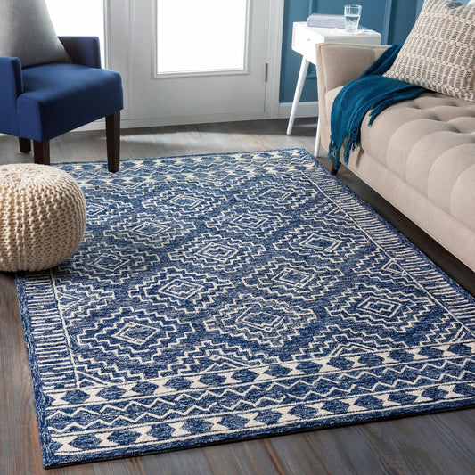 Granada Rug - 24536 by Livabliss in dark blue, denim, ivory. Made from 100% wool in a unique style.