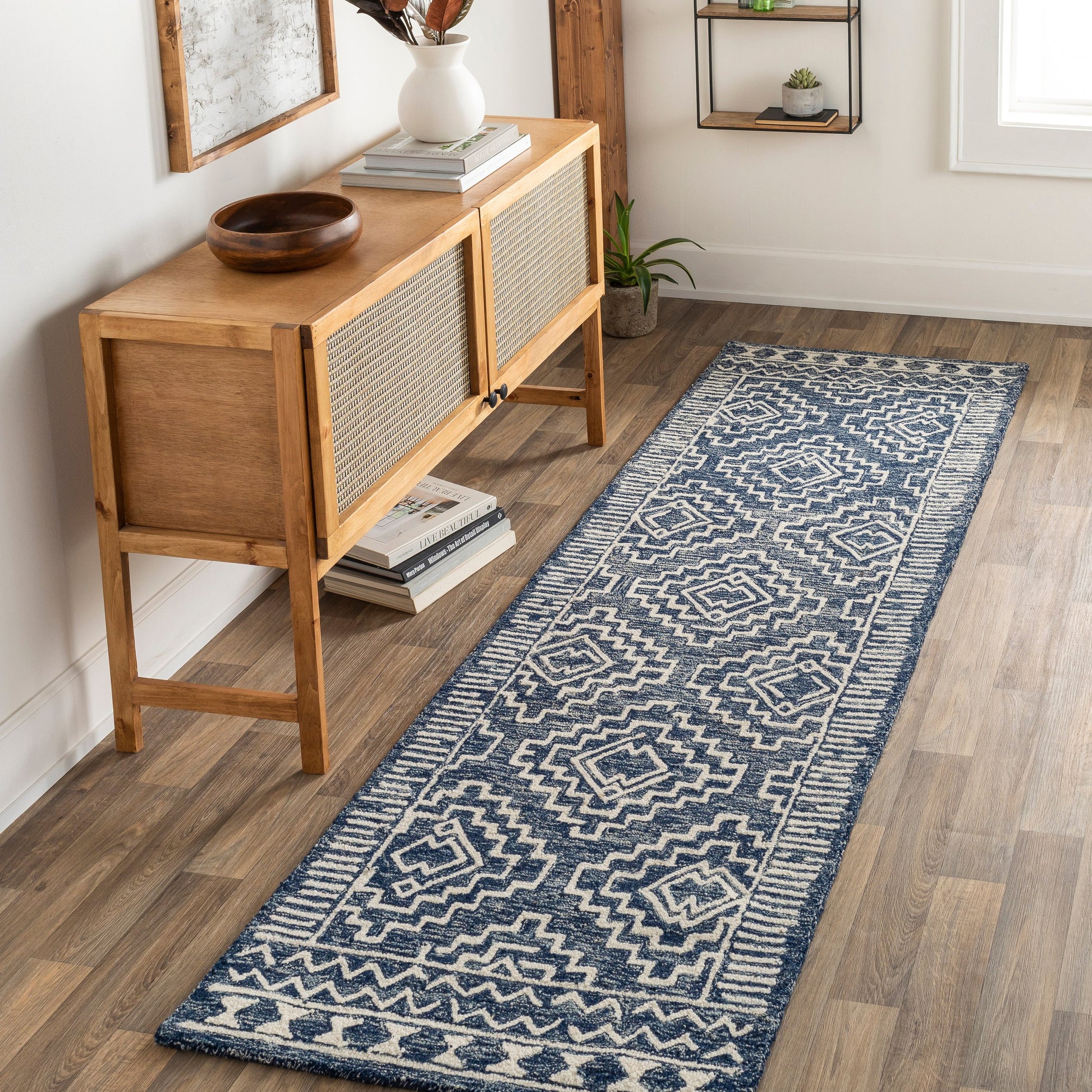 Granada Rug - 24536 by Livabliss in navy, light blue, beige. Made from 100% wool in a unique style.
