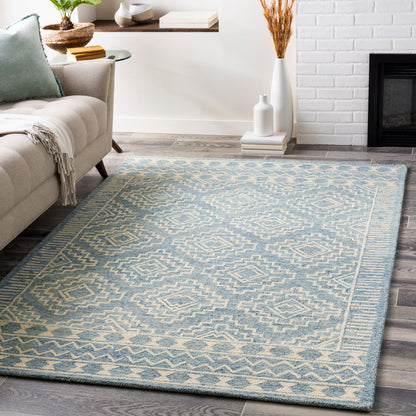 Granada Rug - 24536 by Livabliss in navy, light blue, beige. Made from 100% wool in a unique style.
