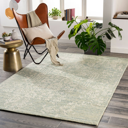 Granada Rug - 29983 by Livabliss in teal, light green, cream. Made from 100% wool in a unique style.