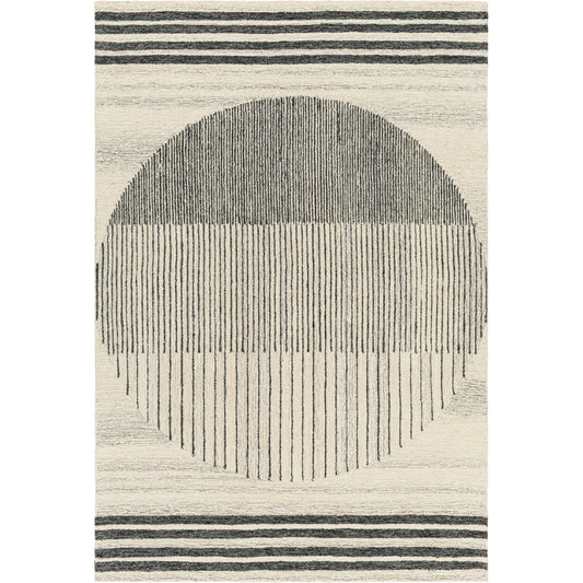Granada Rug - 30735 by Livabliss in light beige, black, charcoal. Made from 100% wool in a unique style.