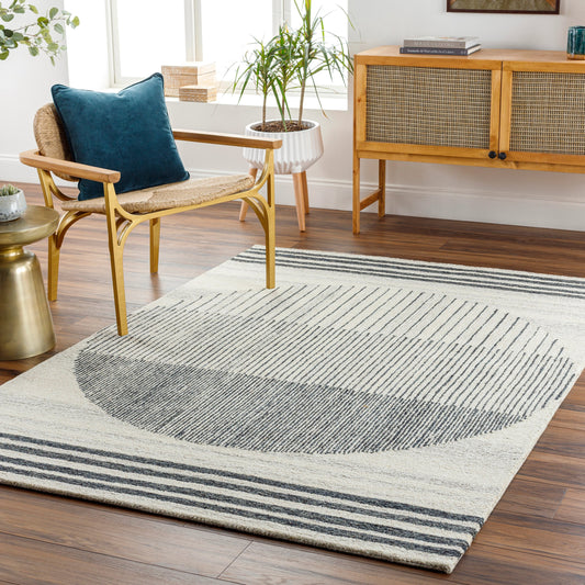 Granada Rug - 30735 by Livabliss in light beige, black, charcoal. Made from 100% wool in a unique style.