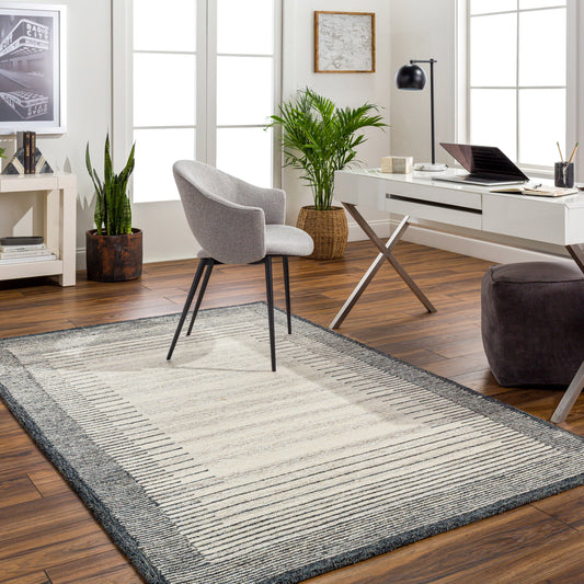 Granada Rug by Livabliss in beige, blue, black, taupe. Made from main: 100% wool in a modern style.