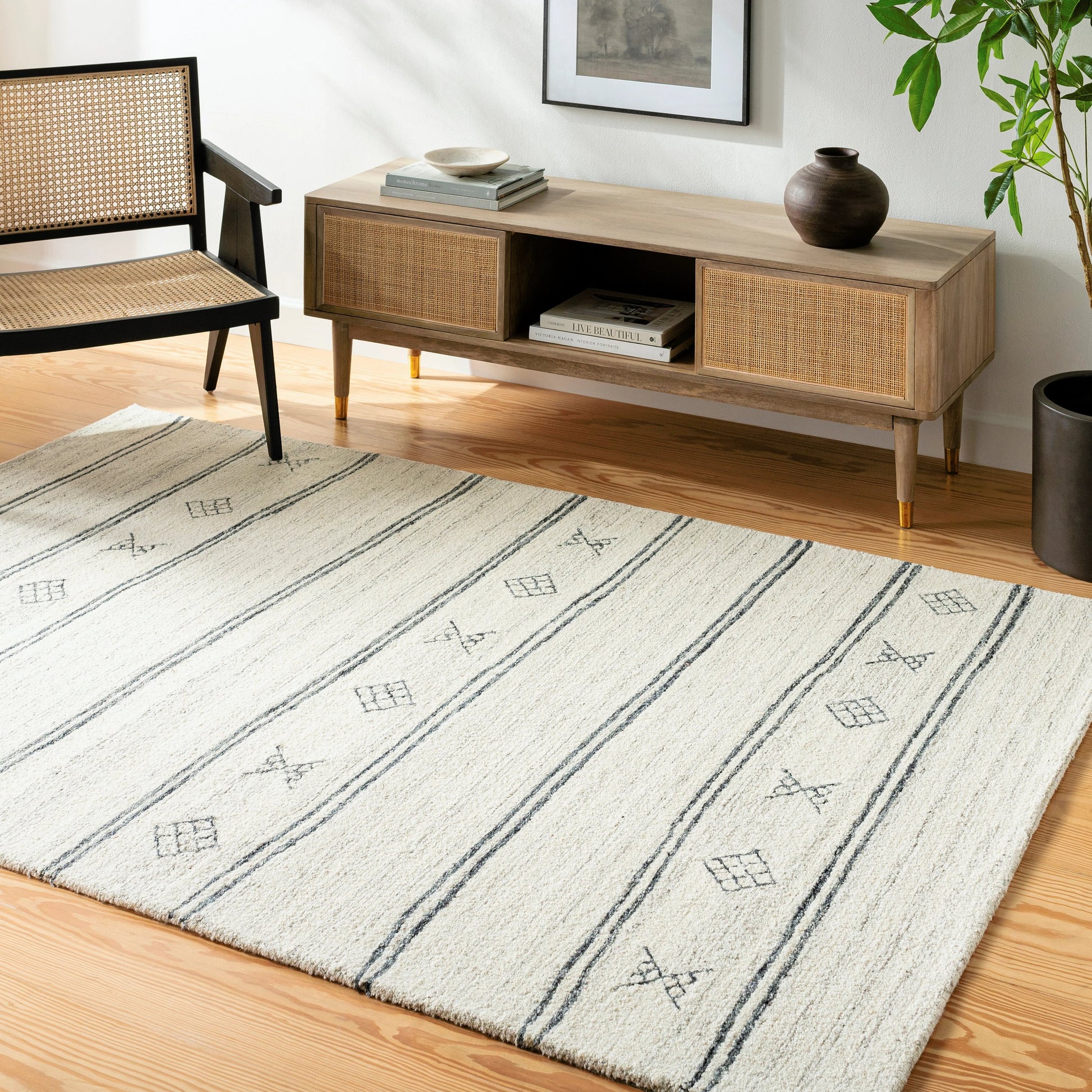 Granada Rug - 32650 by Livabliss in cream, black, charcoal. Made from main: 100% wool in a unique style.