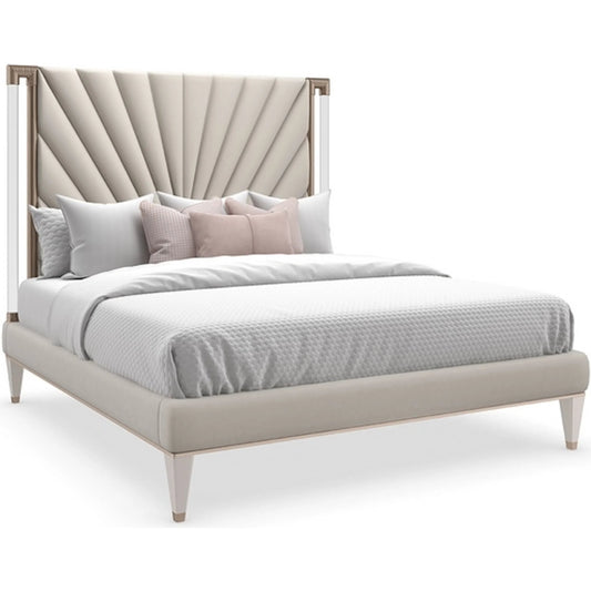 Upholstered Queen Bed by Caracole in acrylic, golden shimmer and golden shimmer, bronze gold metal. Made from birch, acrylic, maple in a unique style.