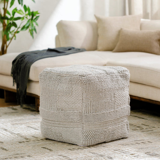 Gabon Indoor/Outdoor Throw by Surya in medium grey. Made from top: 100% recycled pet yarn, bottom: 100% polyester, fill: 100% polybeads in a modern style.
