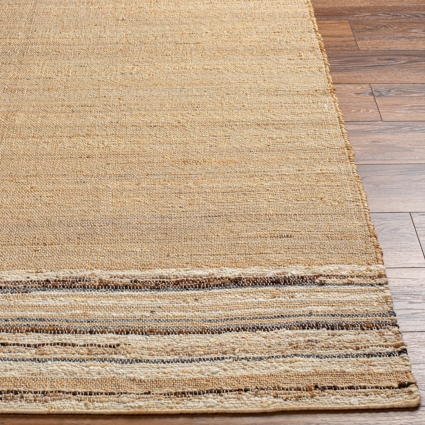 004 SI-1882110,SI-1882113,SI-1882115 | Closeup | Geneva GNV-2300 Rug by Surya in black, charcoal, peach, light beige. Made from 60% jute, 40% wool in a unique style.