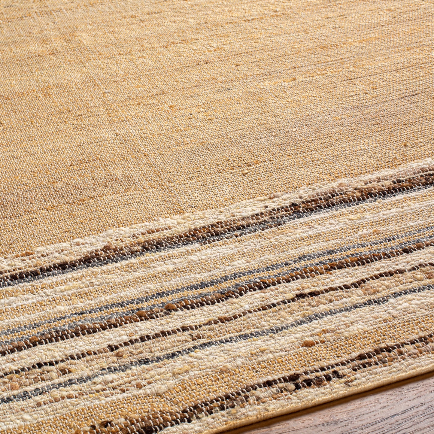 003 SI-1882110,SI-1882113,SI-1882115 | Closeup | Geneva GNV-2300 Rug by Surya in black, charcoal, peach, light beige. Made from 60% jute, 40% wool in a unique style.
