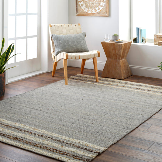Geneva Rug - 31803 by Surya in black, charcoal, peach, light beige. Made from 60% jute, 40% wool in a unique style.