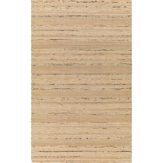 Geneva Rug by Surya in black, charcoal, peach, light beige. Made from 60% jute, 40% wool in a modern style.
