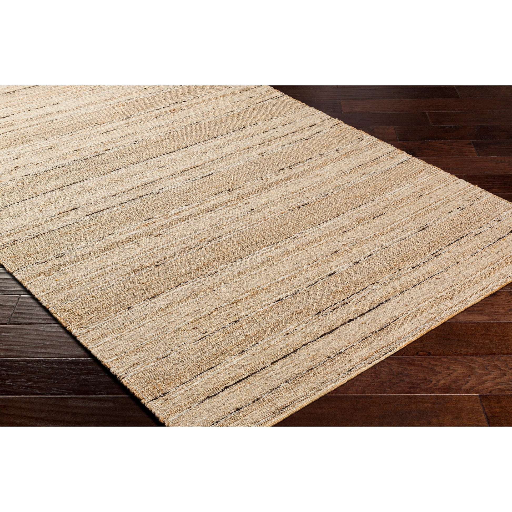 Geneva Rug by Surya in black, charcoal, peach, light beige. Made from 60% jute, 40% wool in a modern style.