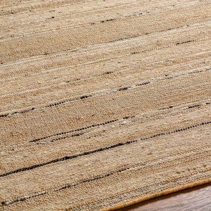 Geneva Rug by Surya in black, charcoal, peach, light beige. Made from 60% jute, 40% wool in a modern style.