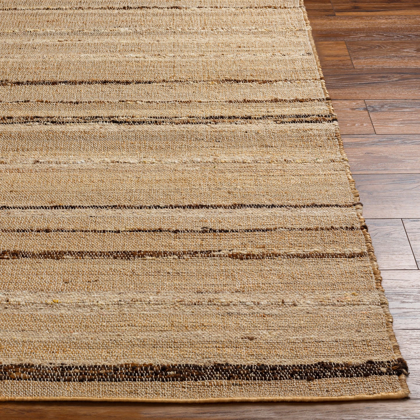 005 SI-1882164,SI-1882165,SI-1882166,SI-1882167,SI-1882169 | Closeup | Geneva Rug - 31811 by Surya in dark brown, light beige, brown. Made from 60% jute, 40% wool in a unique style.