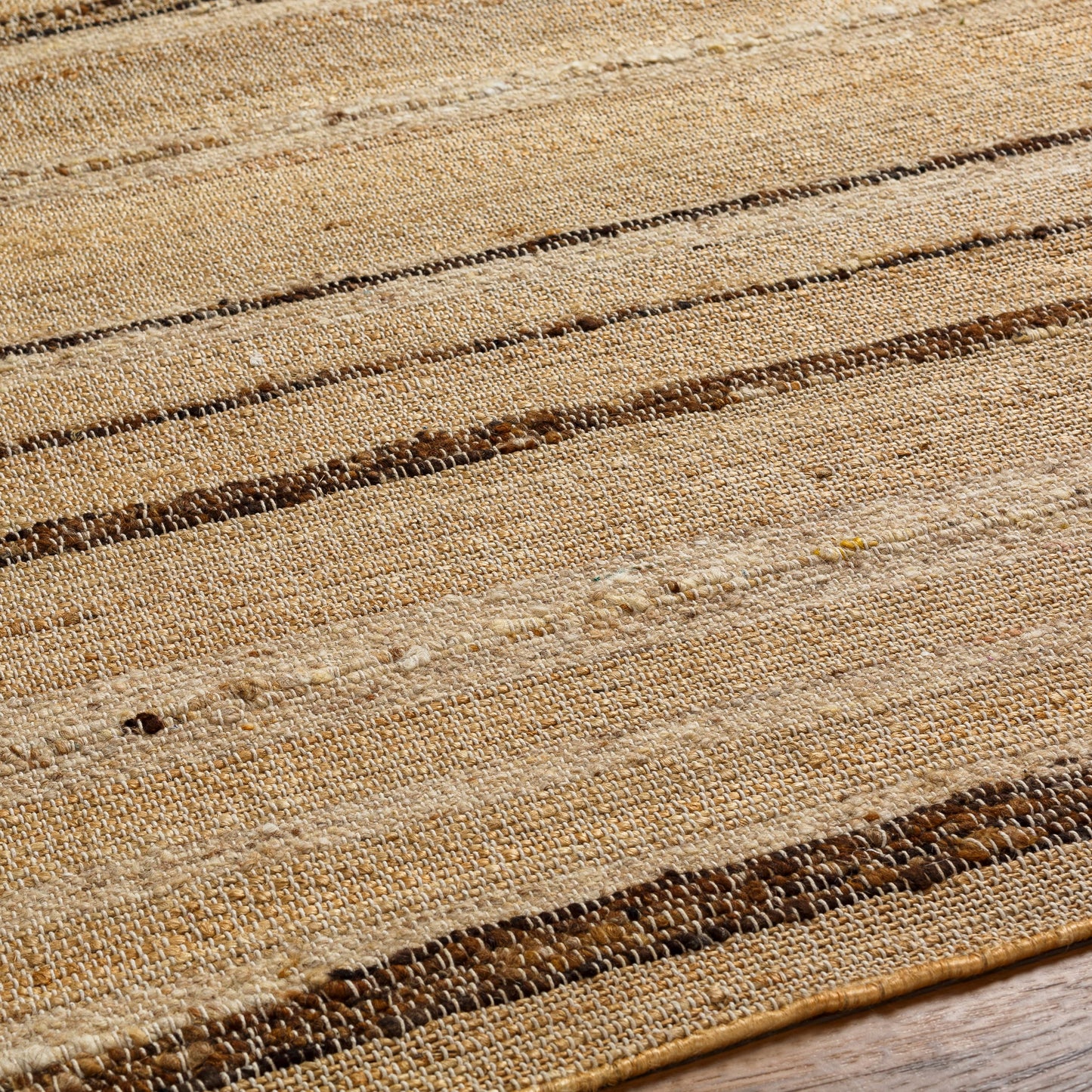 004 SI-1882164,SI-1882165,SI-1882166,SI-1882167,SI-1882169 | Closeup | Geneva Rug - 31811 by Surya in dark brown, light beige, brown. Made from 60% jute, 40% wool in a unique style.