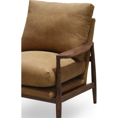 Arturo Accent Chair by Moe's Home Collection. Made from 100% top grain leather, solid walnut frame, high density foam seat, back with webbing suspension in a transitional style.