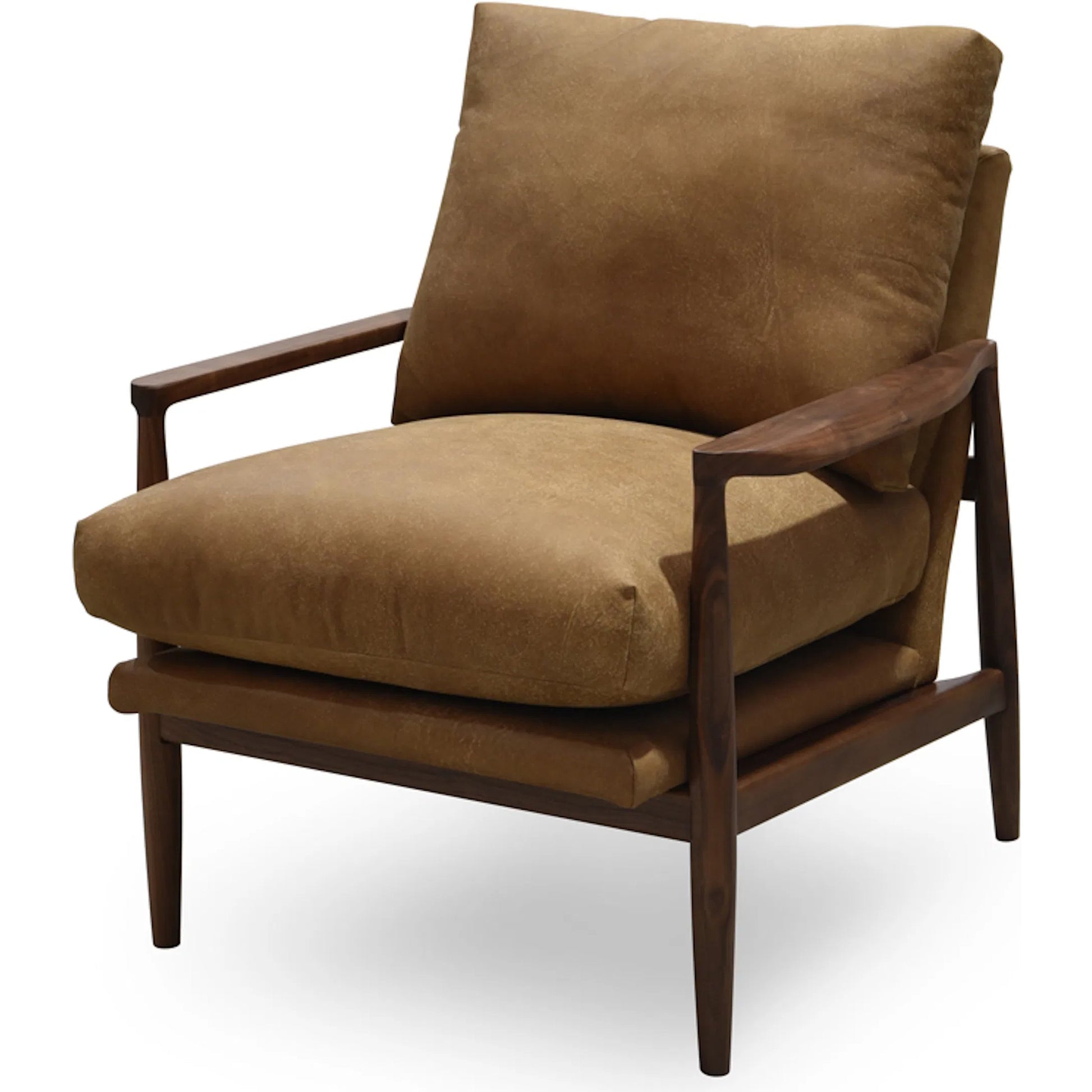 Arturo Accent Chair by Moe's Home Collection. Made from 100% top grain leather, solid walnut frame, high density foam seat, back with webbing suspension in a transitional style.
