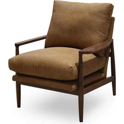 Arturo Accent Chair by Moe's Home Collection. Made from 100% top grain leather, solid walnut frame, high density foam seat, back with webbing suspension in a transitional style.
