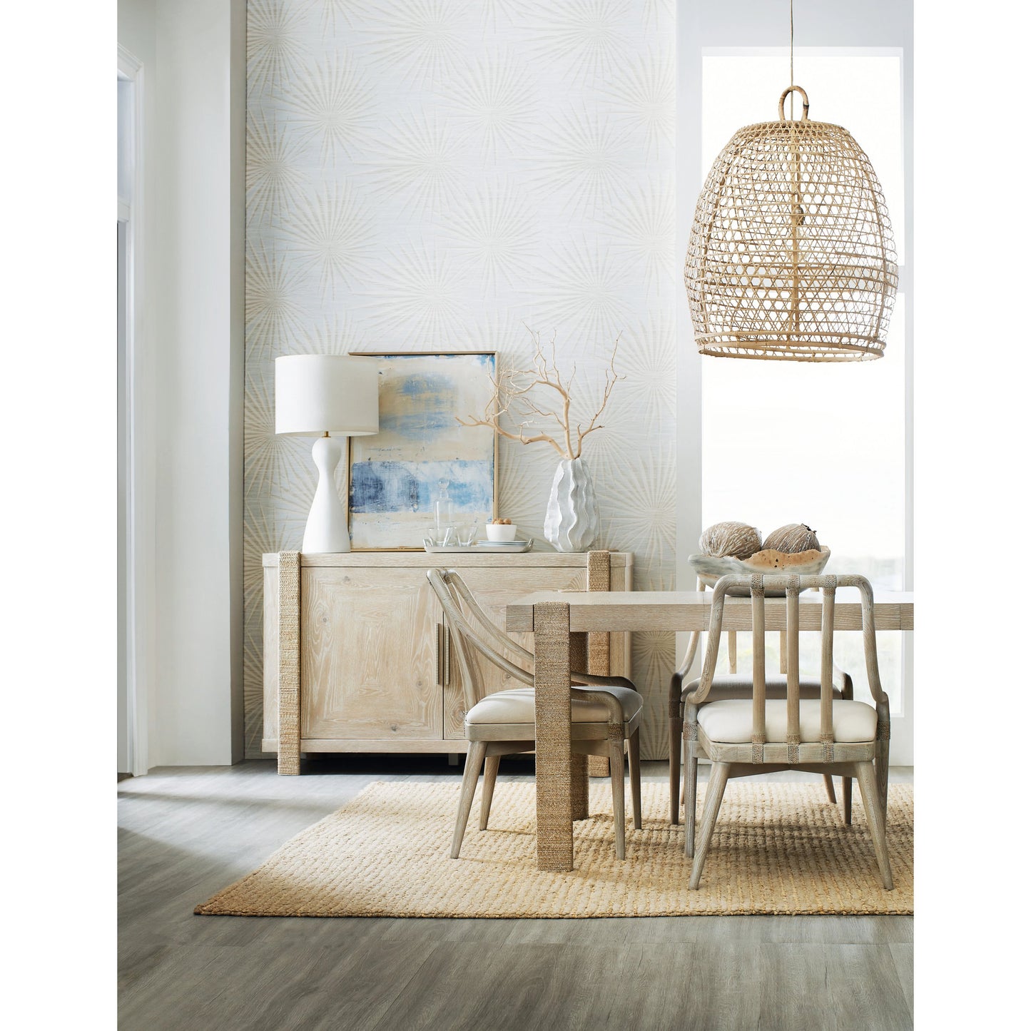 006 SI-2133777 | Lifestyle | Commerce and Market Seaside Buffet by Hooker Furniture in light wood. Made from oak veneers, rope in a cottage & farmhouse style.