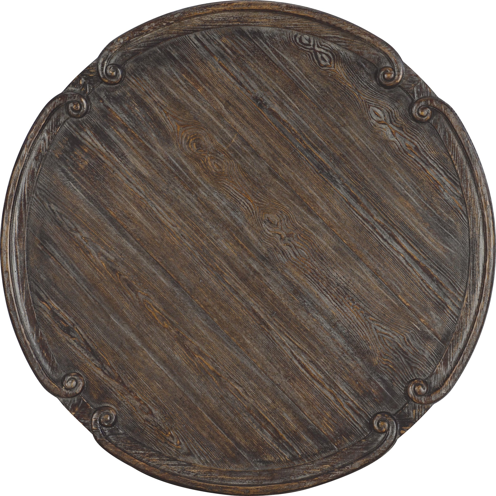 Traditions Round Cocktail Table by Hooker Furniture in pistachio. Made from pine veneers, solid-wood edge top in a cottage & farmhouse style.