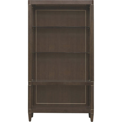 Asher Park Open Shelf Etagere by Pulaski Furniture in piano brown. Made from eucalyptus veneers in a unique style.