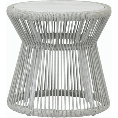 Miami Outdoor End Table by Sunset West in frost. Made from olefin rope in a coastal style.