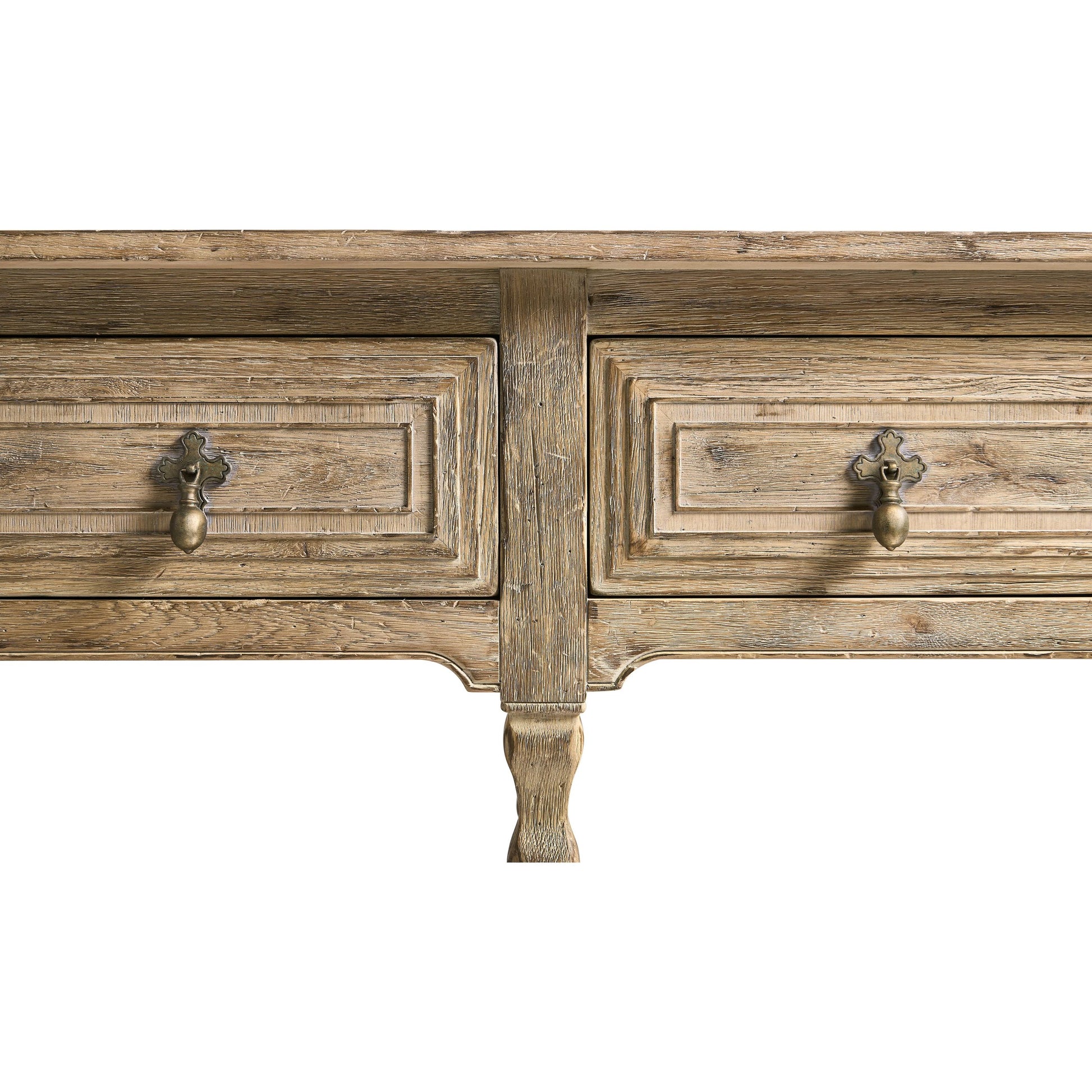 Sagehill Spindle-Leg Console by Jonathan Charles in timberon grey oak. Made from main oak in a unique style.