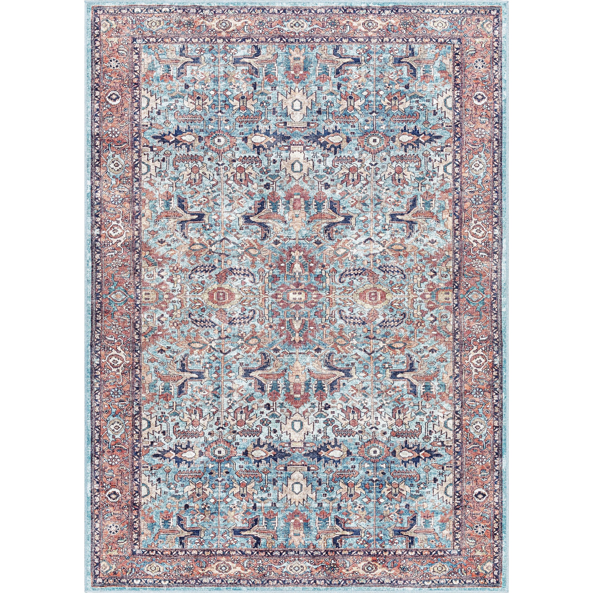 Georgina GOR-2304 Rug by Livabliss in denim, brown, black, beige, cream. Made from face: 100% polyester, warp: 100% cotton in a unique style.