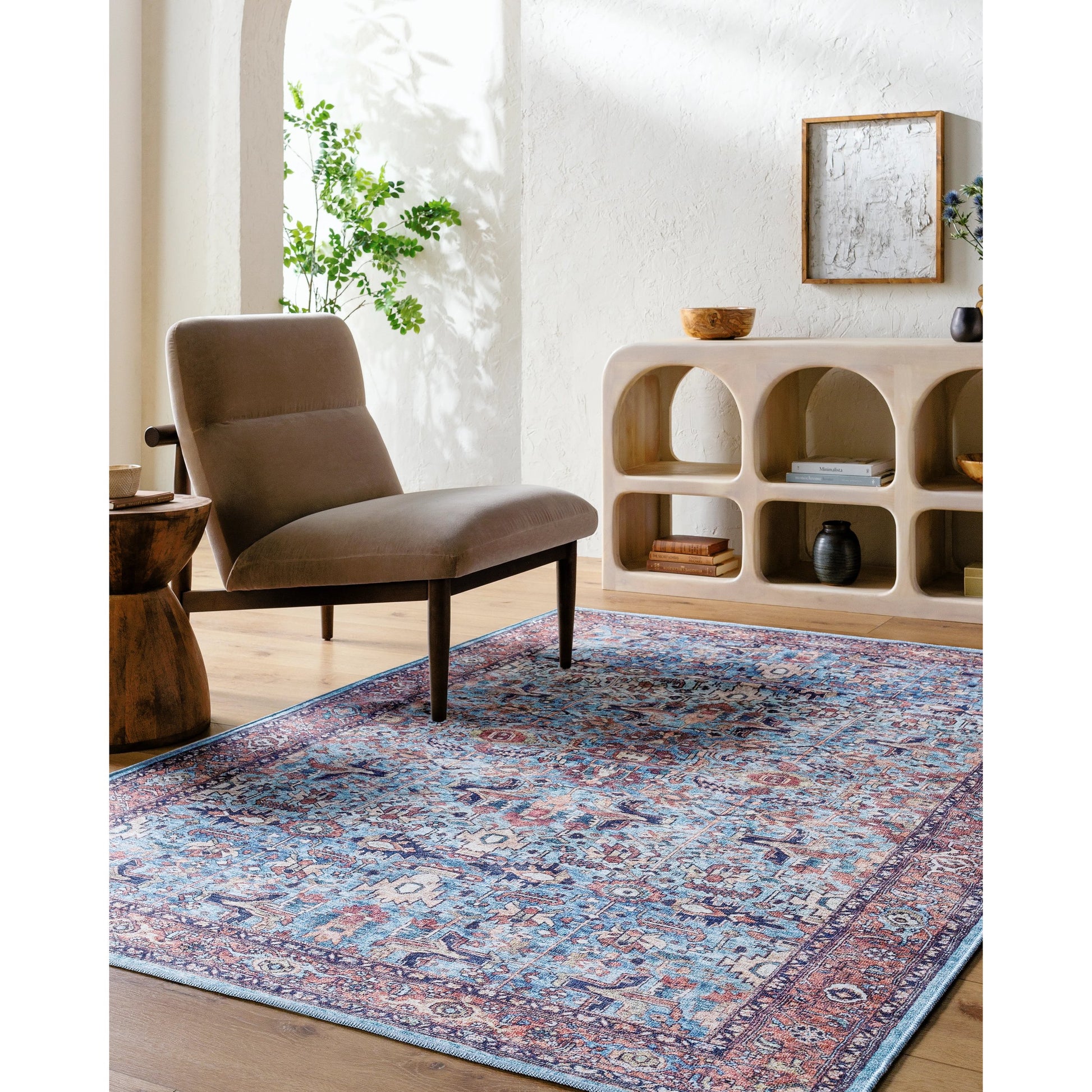 Georgina GOR-2304 Rug by Livabliss in denim, brown, black, beige, cream. Made from face: 100% polyester, warp: 100% cotton in a unique style.