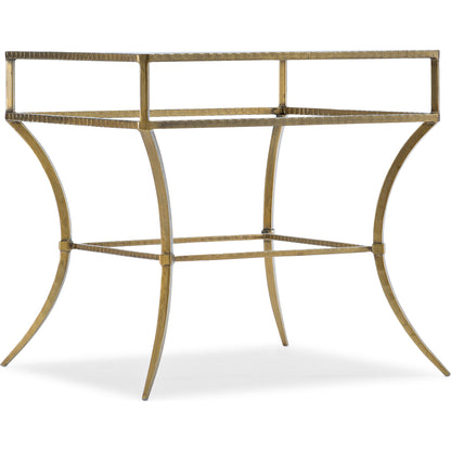Laureng End Table by Hooker Furniture in gold. Made from hammered iron with tempered glass in a modern style.