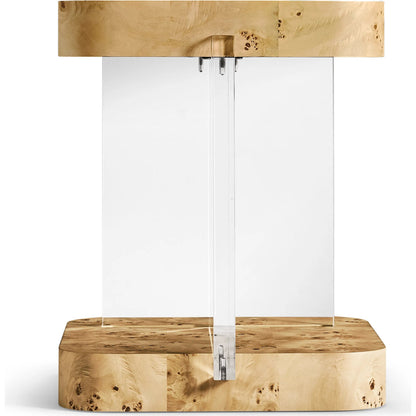 Veil End Table by Jonathan Charles in natural mappa burl. Made from mappa burl in a modern style.